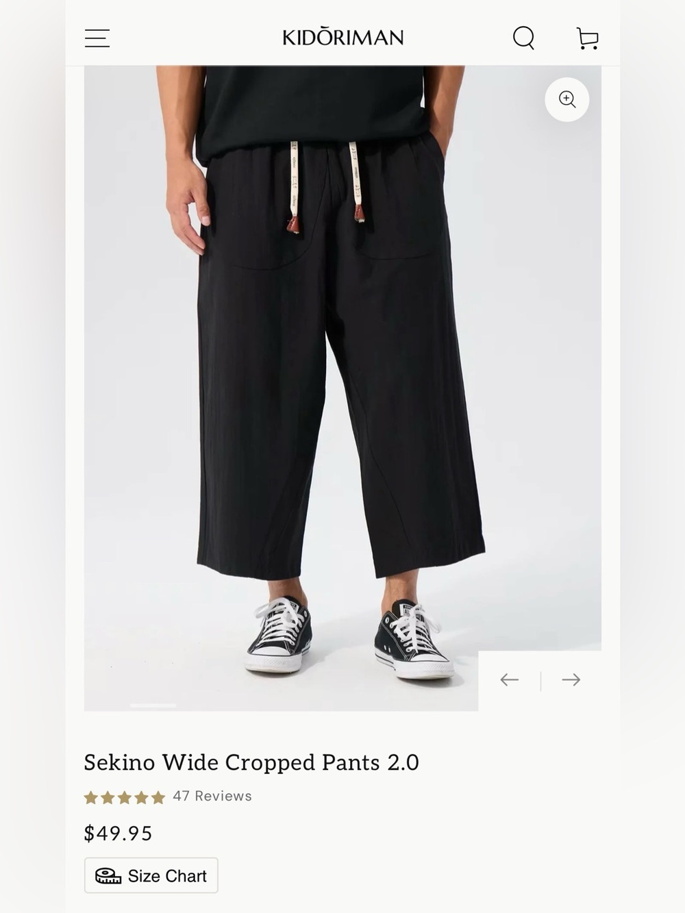 Kidoriman Sekino Wide Cropped Pants 2.0 Black. Large. NWOT
